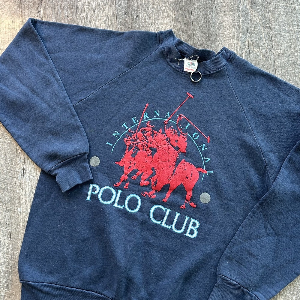 Vintage 80s International Polo Club Crewneck Sweatshirt Navy Blue L Made in USA